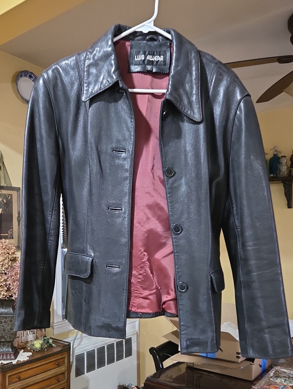 Womens Black Leather Jacket with Burgundy Lining